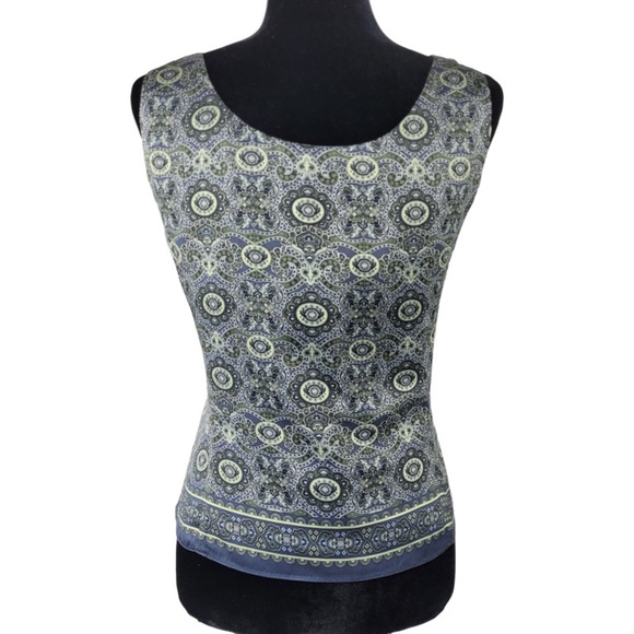 Tahari woman’s black green printed 100% silk blouse tank top size 12 - Picture 1 of 10
